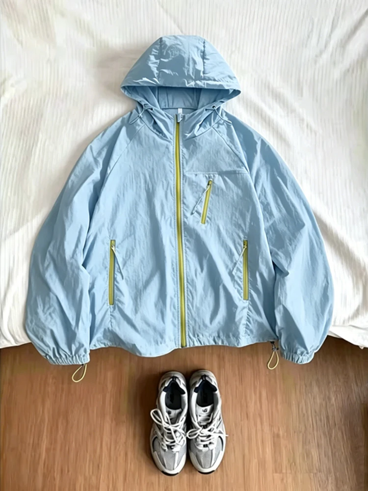 Dopamine Durable Ice Silk Hooded Men's Summer Quick Dry Sun Protection Clothing Couple's Fashionable Outdoor Sportswear