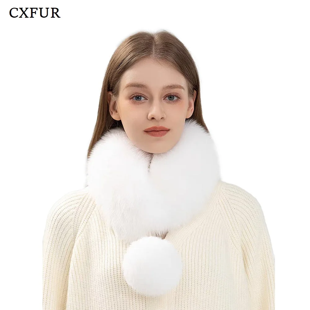 

Пушистый женский элегантный зимний теплый шарф с помпонами из натурального лисьего меха CX-S-218