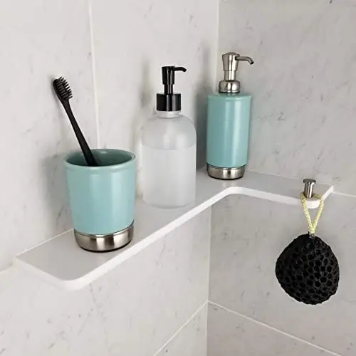 

Corner for Bathroom Shower & Tub with Sponge or Loofah Hook, Bath - Floating Tile Wall Mount Shelves & Organizer Stand