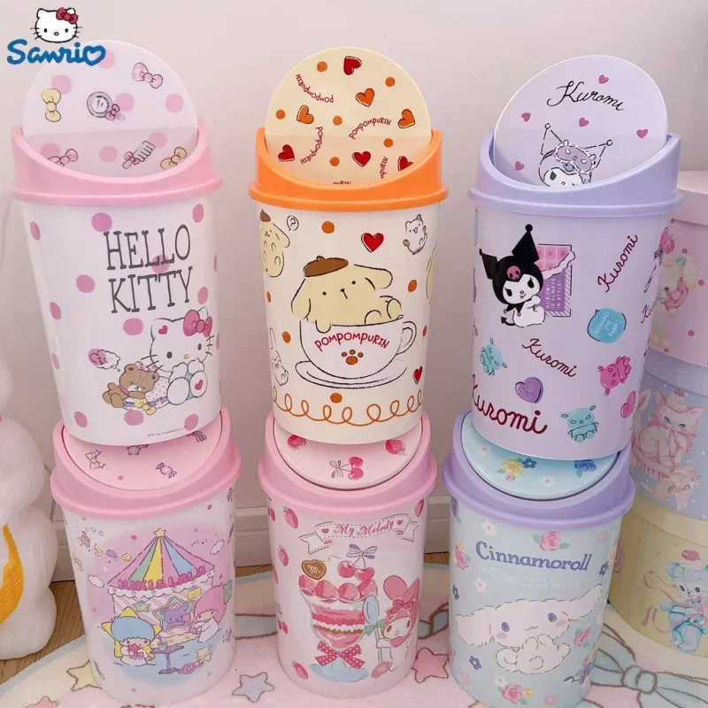 New Sanrio Cartoon Cute High Appearance Level Hellokitty Trash Can Net Bathroom Bedroom Living Room Garbage Basket Utility Gifts