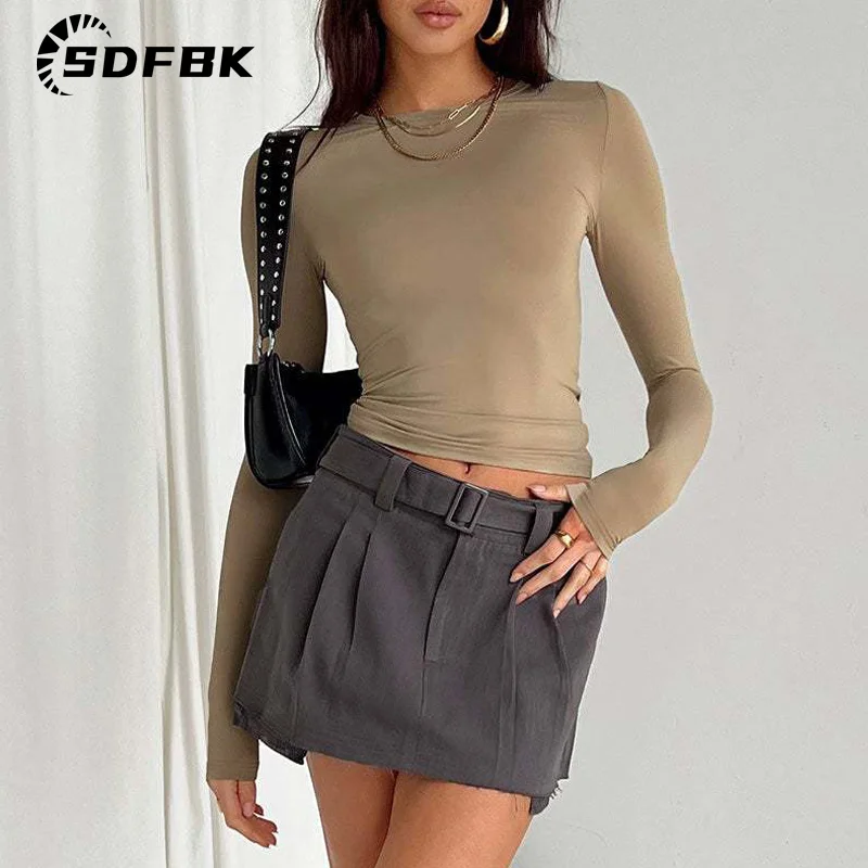 Long Sleeve Y2K Slim Fit Shirt Women Casual Streetwear Basic Tee Fashion Cropped Tops O Neck Sexy Skinny Solid Ladies T Shirts