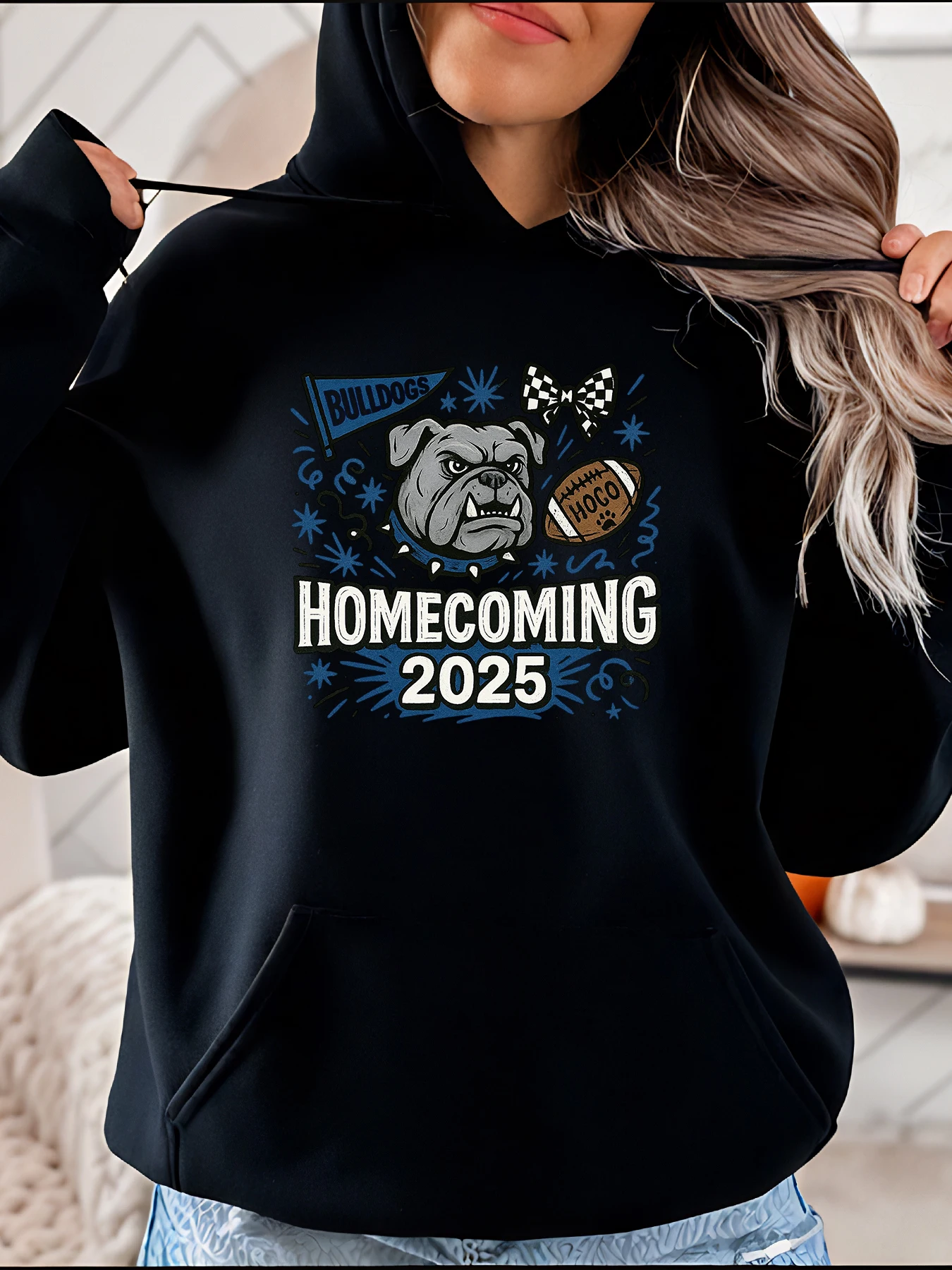 

Толстовка с капюшоном Bulldogs Homecoming 19600, толстовка унисекс с принтом футбольной собаки, одежда для студенческой вечеринки, студенческая одежда 280