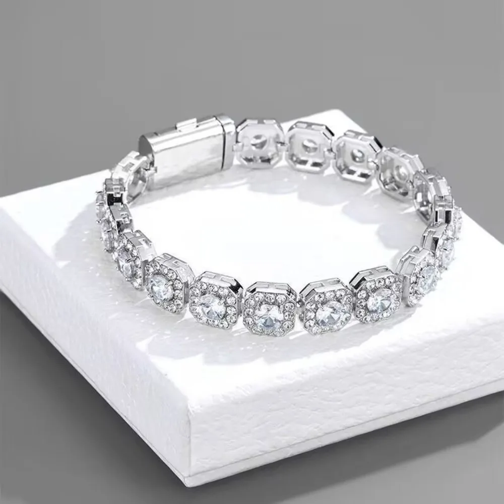 New Cubic Zirconia Ice Sugar Chain Full Diamond Rock Sugar Chain Bracelet Reverse Love Jewelry Male