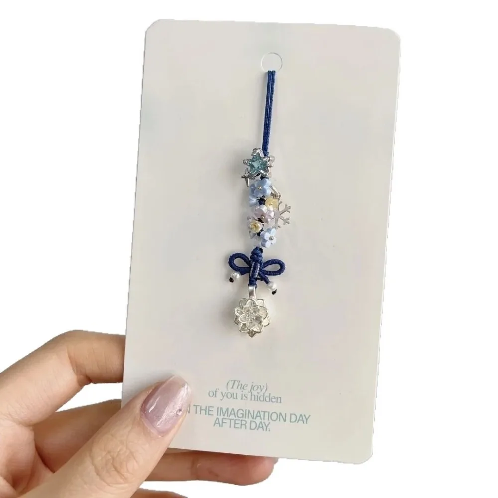 新しい中国風立体蝶結び携帯電話チェーンバッグペンダントキーホルダーアクセサリー花柄織り携帯電話チェーン