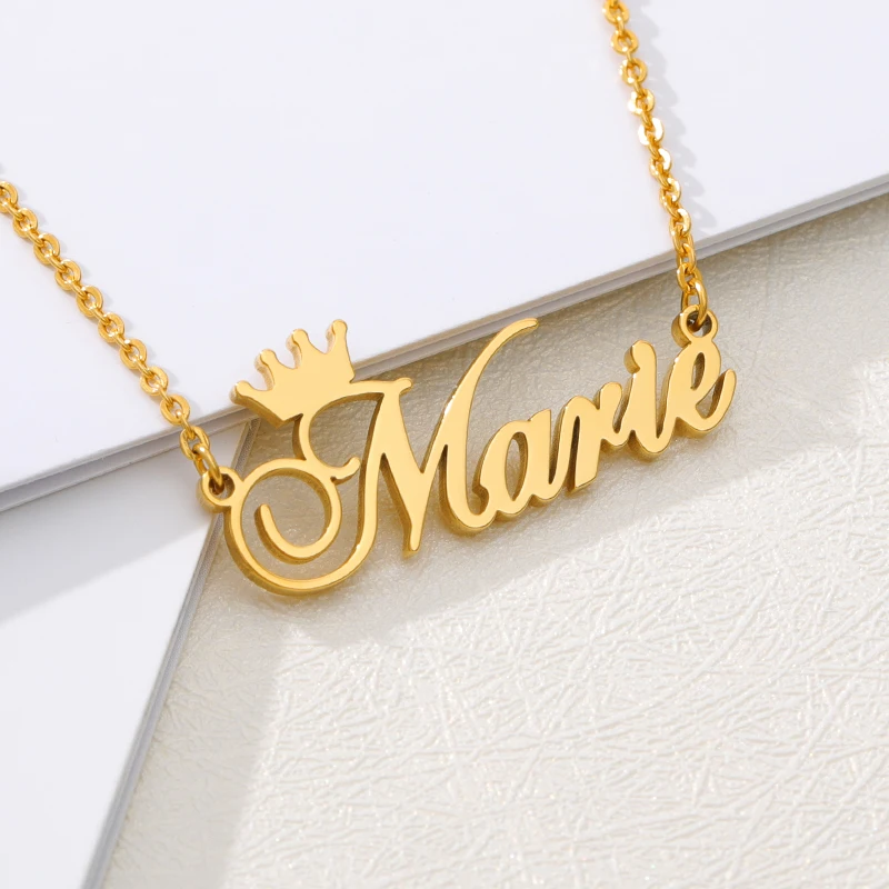 Personalized Baby Name CrownNecklaces For Boy Girl Custom Stainless Steel Nameplate Choker Necklace Handmade Jewelry Child Gifts