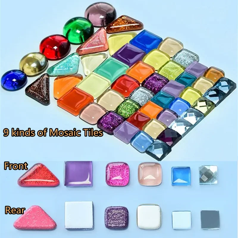 120g/4.23oz Diversified Glass Mosaic Tiles Shape/Color Mix Tile Round/Triangle/Square DIY Mosaic Craft Shiny Materials