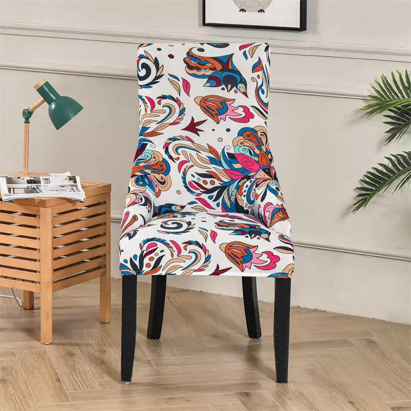 1PCS Printed Elastic High-Back Chair Cover Removable Washable Non-Slip Full-wrap Dining Table Chair Protector Home Hotel Decor