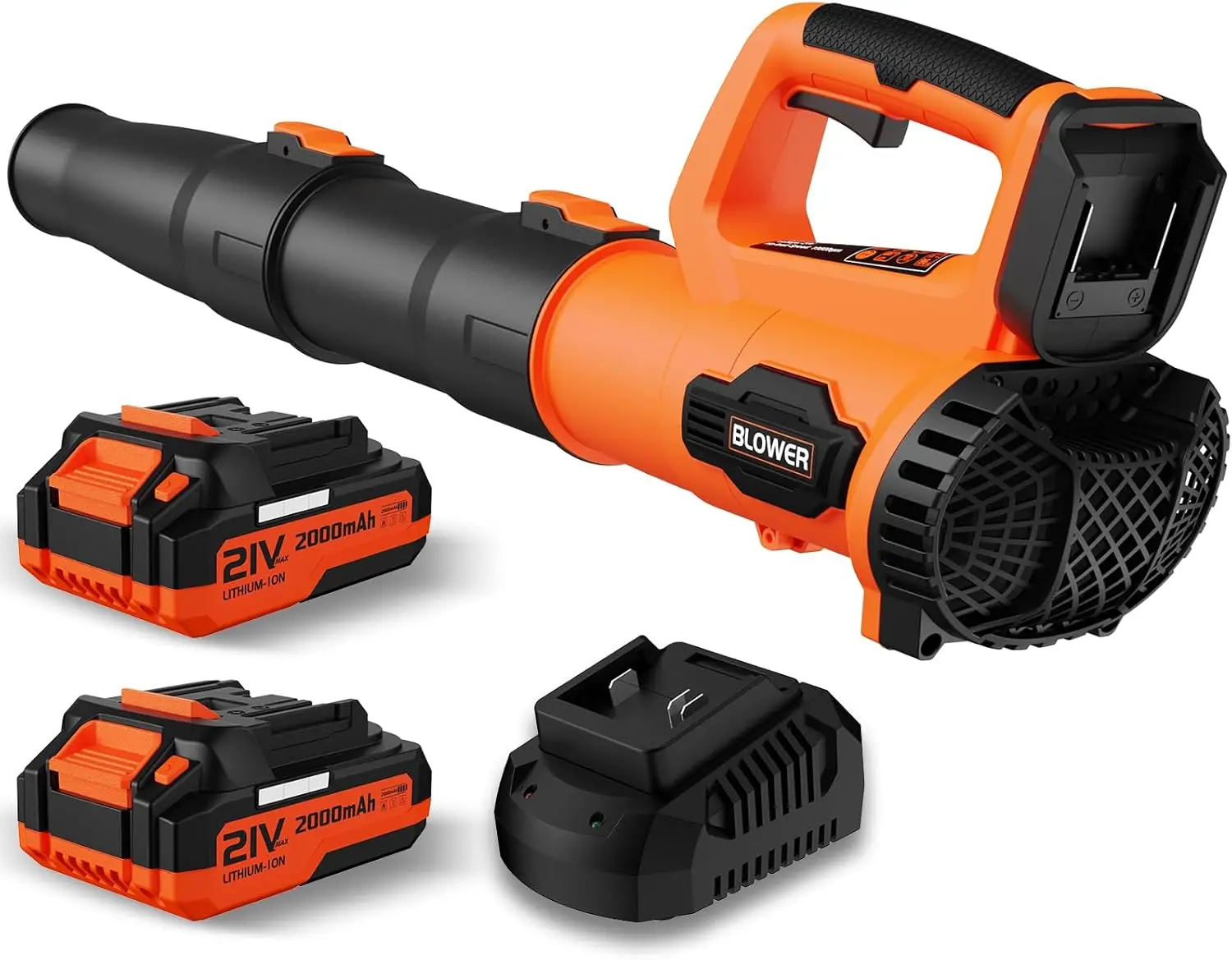 

Аккумуляторная воздуходувка для листьев 21 В с 2 аккумуляторами и быстрым зарядным устройством, легкая для очистки патио, газонов, листьев и пыли