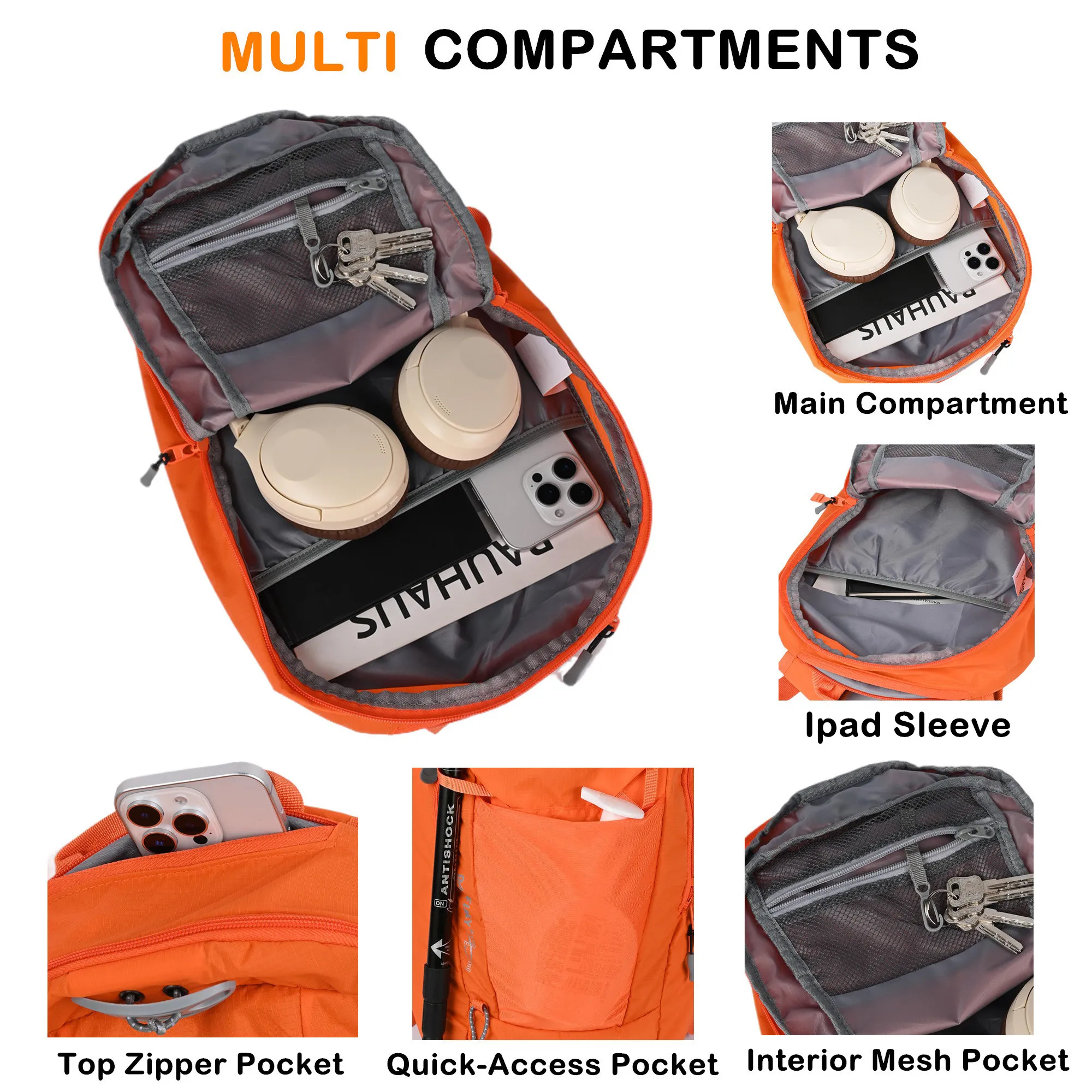 حقيبة ظهر خفيفة الوزن للمشي لمسافات طويلة مع غطاء للمطر، حقيبة نهارية مقاومة للماء للرحلات للرجال والنساء، حقيبة رياضية متينة للاستخدام في الهواء الطلق للسفر