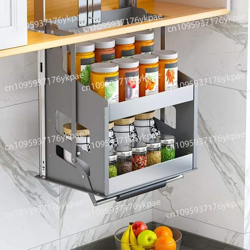 Kitchen Hanging Cabinet Aluminum Alloy Lifting Basket Cabinet Top Cabinet Vertical Pull-down Seasoning