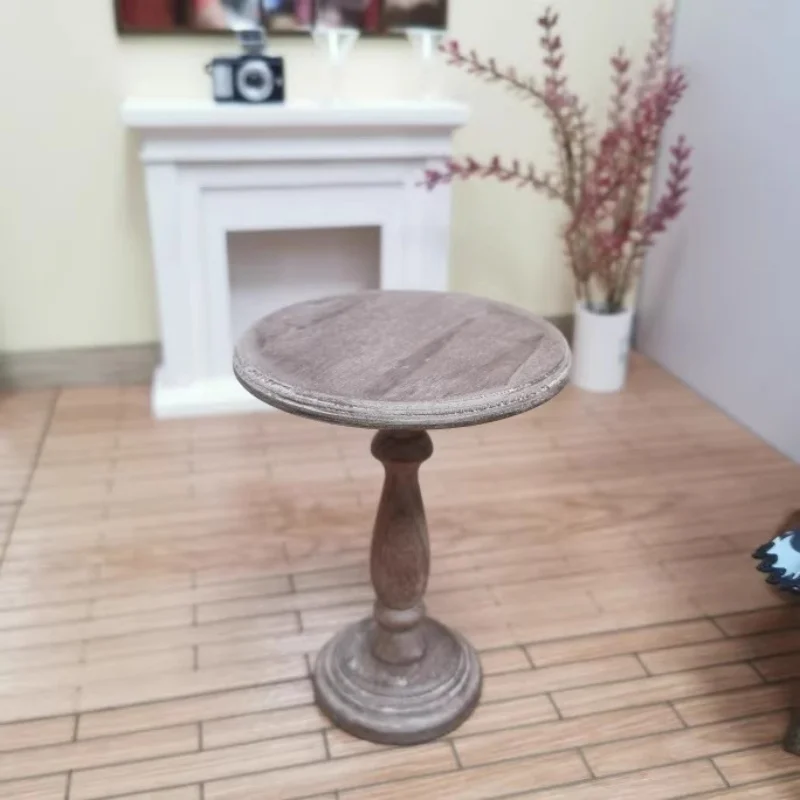 1/6 Domek dla Lalek Model Mebli Akcesoria Vintage Drewniany Okrągły Stół Krzesło Jadalniane Stolik Kawowy Bjd Ob11 Gsc Blyth Lol Miniaturki