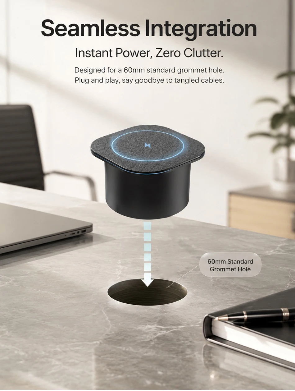 15W Built-in Wireless Charger Flush Mount Desktop Charging Station Black & White , US/EU/UK Plug Fast Charge for Office Home T&I Online Store