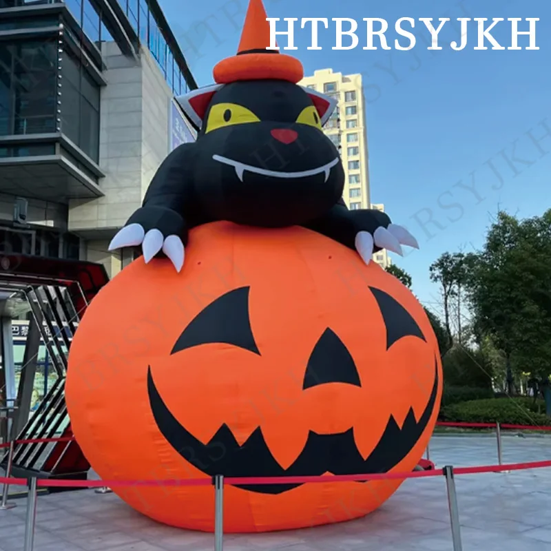 

Inflatable pumpkin with black cat horror event decoration for Halloween events Halloween decorations