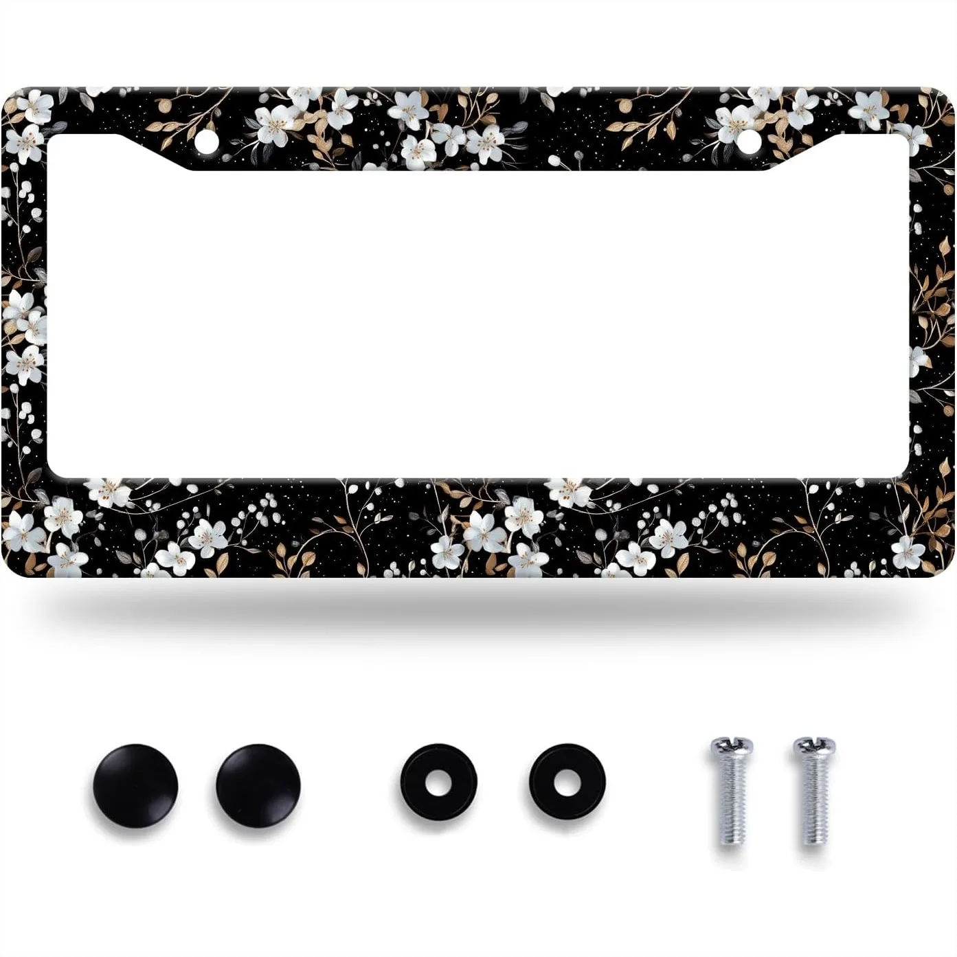 

Stainless Steel Floral License Plate Frame with Colorful Flower Pattern for Car Decoration 12.3x6.3 Inches