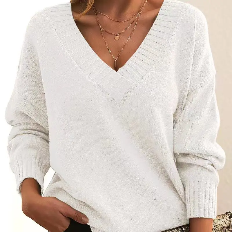 Nuovo maglione pullover autunno e inverno da donna, maglione lavorato a maglia versatile casual con scollo a V allentato 211