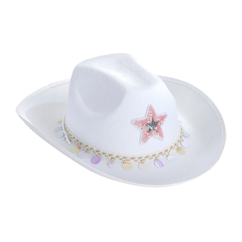 Glittering Star Sequins Hat Western Hat Bachelors Party Hat Halloween Women Hat for Dress Up Cosplays Party Costume