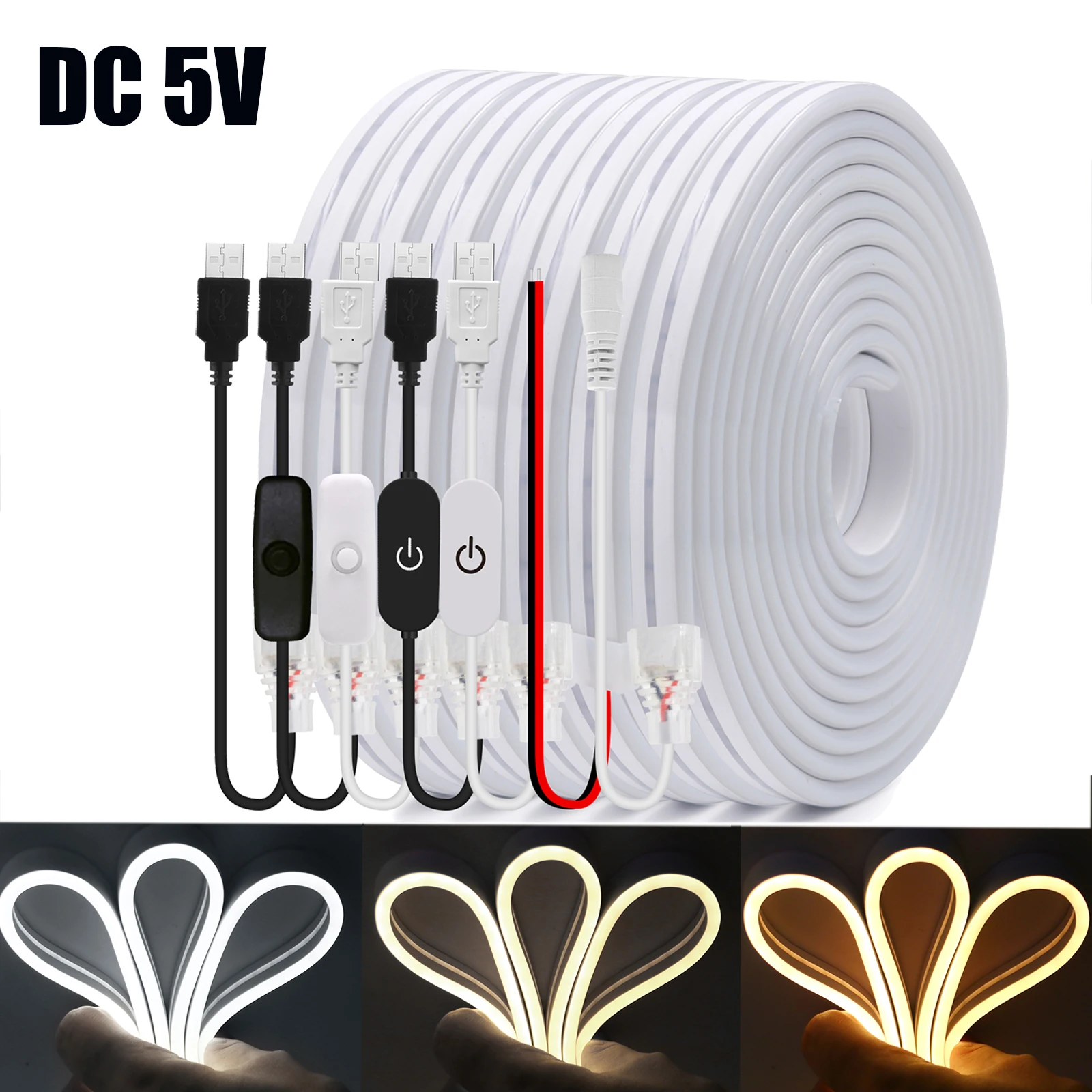 DC 5V USB neonowy pasek 2835 120Leds/M 6x12MM do domu wystrój ogrodu ciepła/naturalna biel elastyczna taśma z żebrami