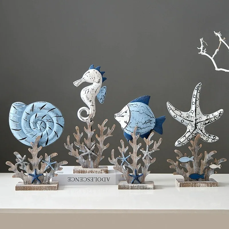 

Ocean Theme Home Decor Handmade Coral Shell Fish Starfish Seahorse Conch Mediterranean Vintage Statue New Home Gifts