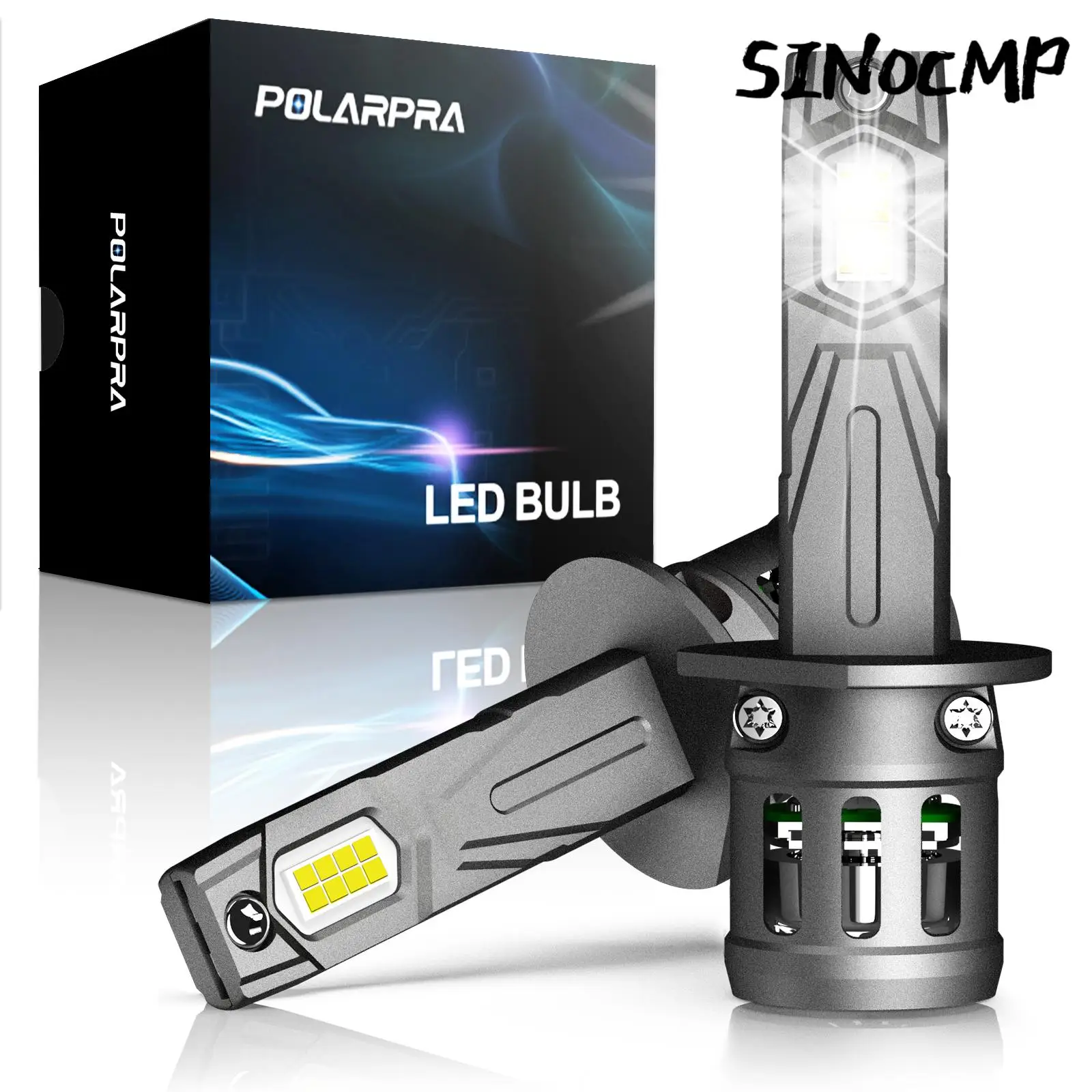 

2 шт. H1 7535 Светодиодные лампы для фар Серые 1:1 Миниатюрные лампы POLARPRA H1 Светодиодные лампы для фар серии P4S Серые 18000LM Turbo Cool 12 В