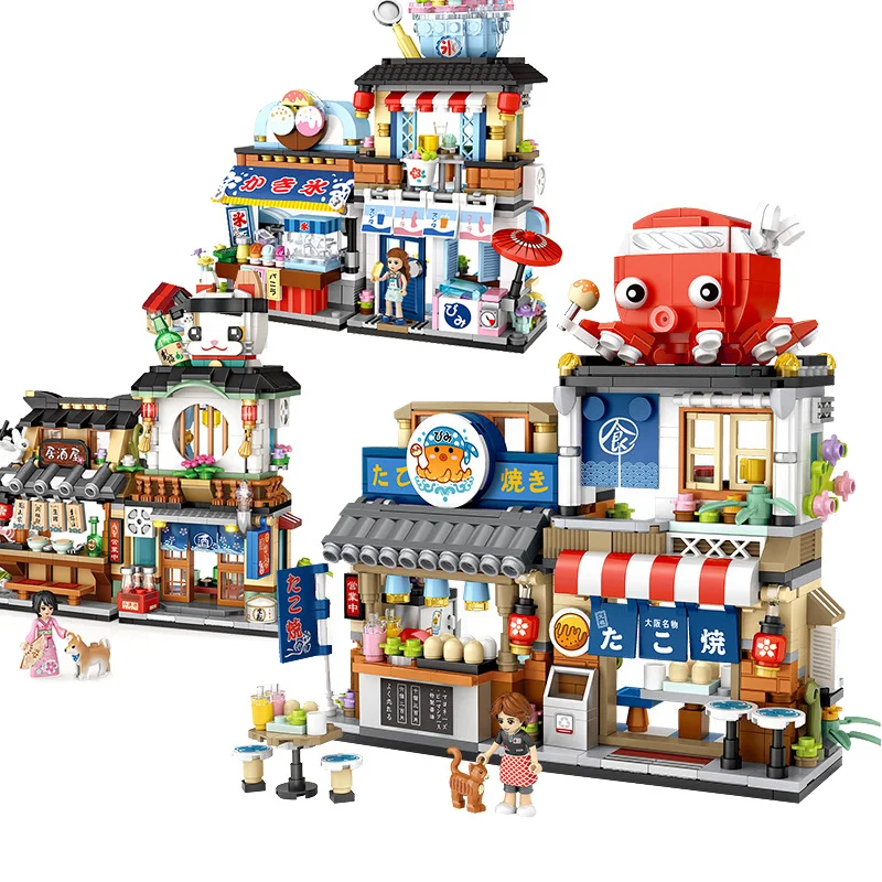 

Конструктор «Уличная сцена»: Кафе-изакая, магазин еды, кафе, магазин ледяных смузи. Городские строительные блоки для детей, девочек, подарок на день рождения, DIY-подарок.