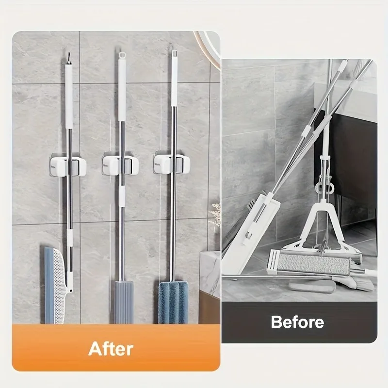 Wall-Mounted Mop and Broom Rack, No-Drill Wall Storage Rack, Multi-Functional Tool Holder for Bathroom and Kitchen, Garden Clean - view 3