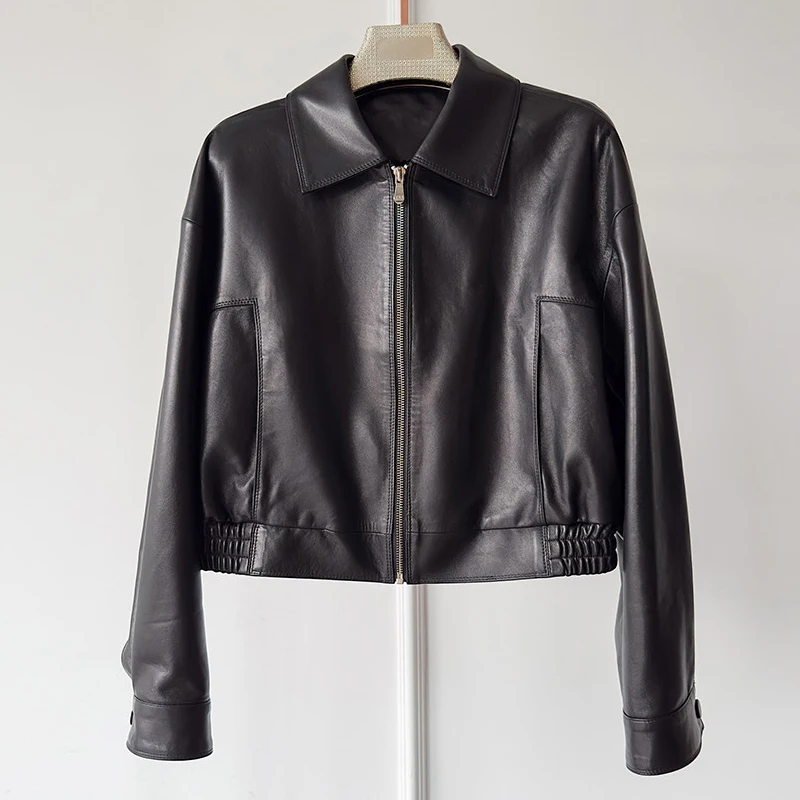 輸入ラムスキン女性のジャケットコート 2026 春の新本革スタイリッシュなスリムフィット女性ショートジッパーシープスキンジャケットトップス