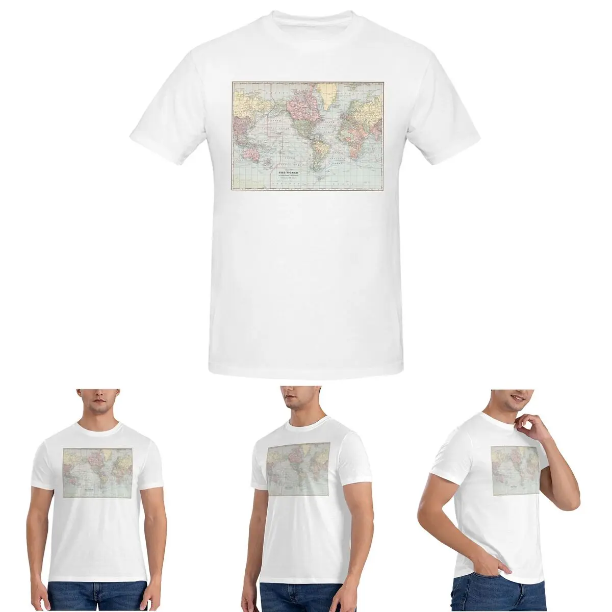 

Винтажная мужская футболка с картой мира 1901, хлопковые футболки больших размеров, мужские футболки с коротким круглым вырезом, летняя одежда, топы S-6XL