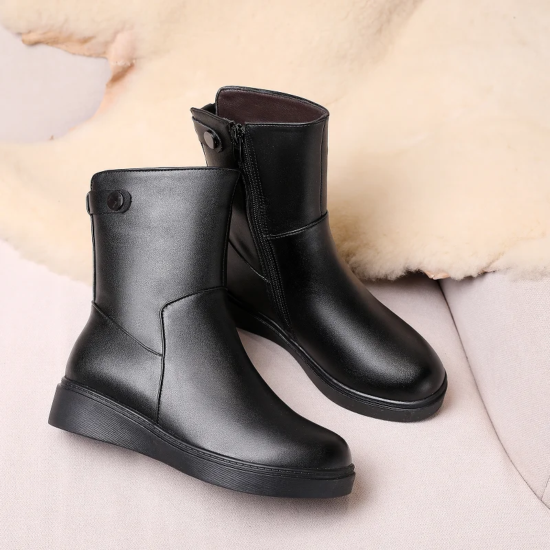 AIYUQI Women Winter Boots Non Slip 2024 New Genuine Leather Women Ankle Boots Natural Wool Warm Large Size Mom Snow Boots Women