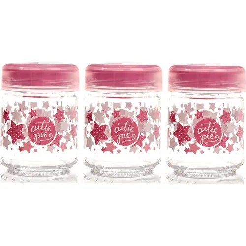 Renga Patterned Glass Baby Feeding Jar 200 ml x 3 Pcs Pink