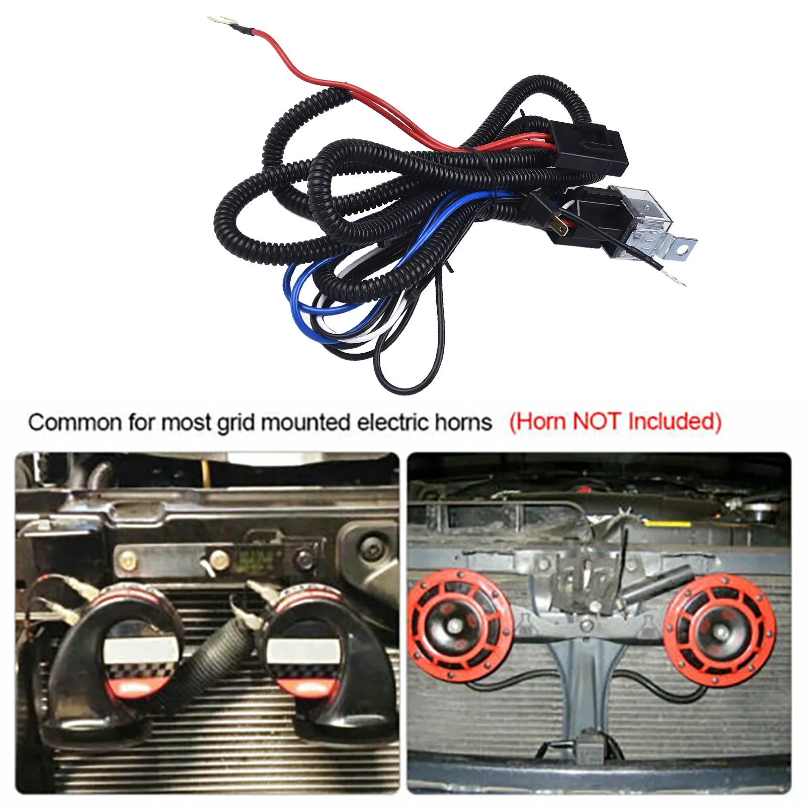 

12V Relay Wiring Harness for Grille Mount Horns Connects Existing and Aftermarket Options with Reliable Heat Resistant Wiring