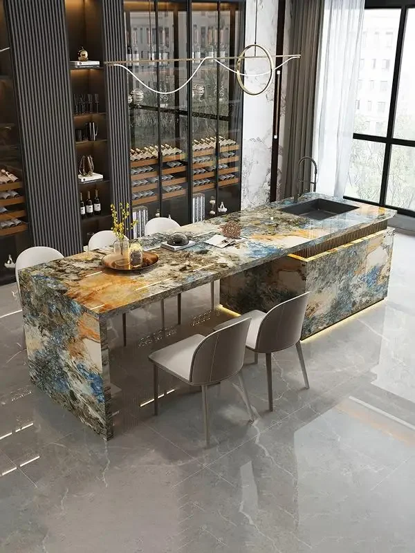 

Dining table integrated light luxury home kitchen custom slate down sink