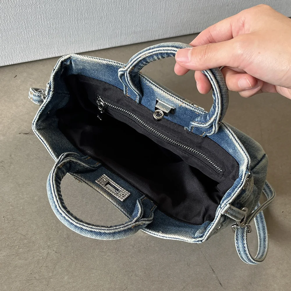 جينز عتيق، حقيبة بلاتينية، حقيبة يد عصرية ومتعددة الاستخدامات، حقيبة نسائية كروس بكتف واحد، طراز عصري #3