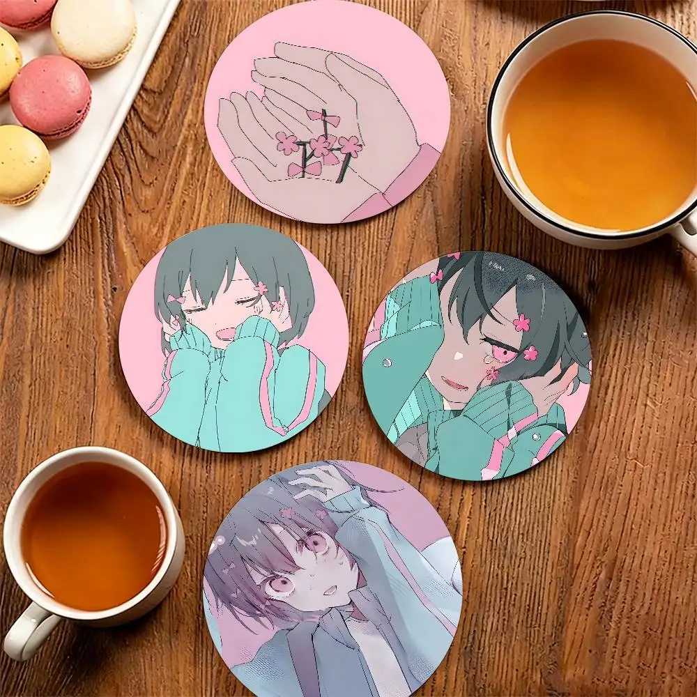 K-Kyu kurarin iyowa Wooden Cup Mat Cappuccino Vodka Juice Water Coaster for Flower Shop