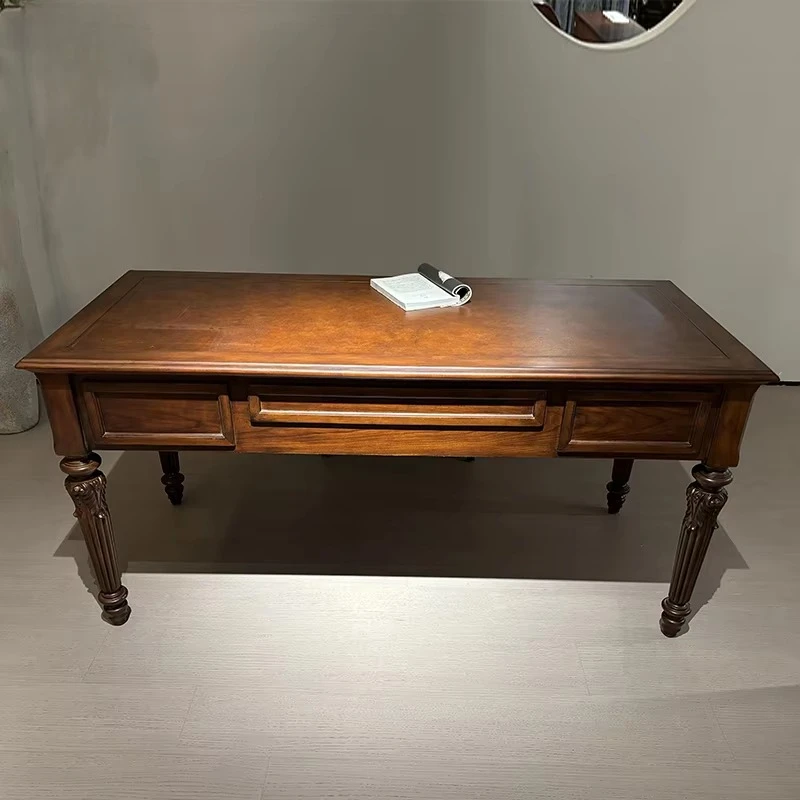 yh- Solid Wood Royal Furniture European Vintage Customizable Writing Table Hotel Villa Set Office Antique Design Study Desk-