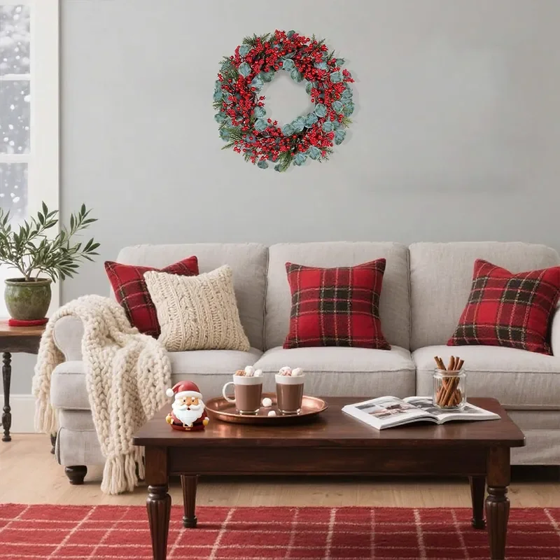 For Christmas Wreath Red Fruit Eucalyptus Leaf Door Hanging Wall Hanging Home Window Holiday Set Decorations