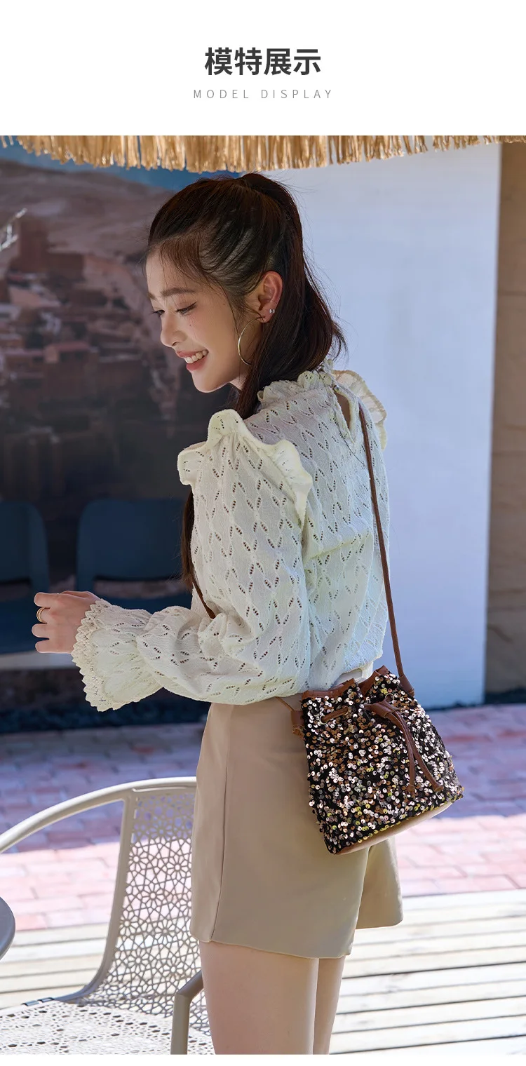 Neue Modische Vielseitige Handtasche mit Kordelzug, Schicke Mehrfarbige Pailletten-Schultertasche mit Großer Kapazität, Geldbörse und Umhängetasche – Detail 10