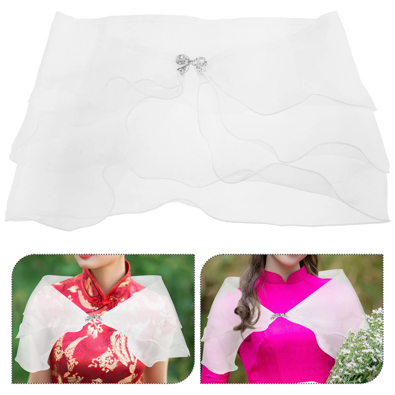 أنيقة ثلاث طبقات الشيفون الزفاف شال الزفاف القوس عقدة إغلاق للمناسبات الرسمية فساتين شال يلتف فستان وصيفة الشرف الشيفون