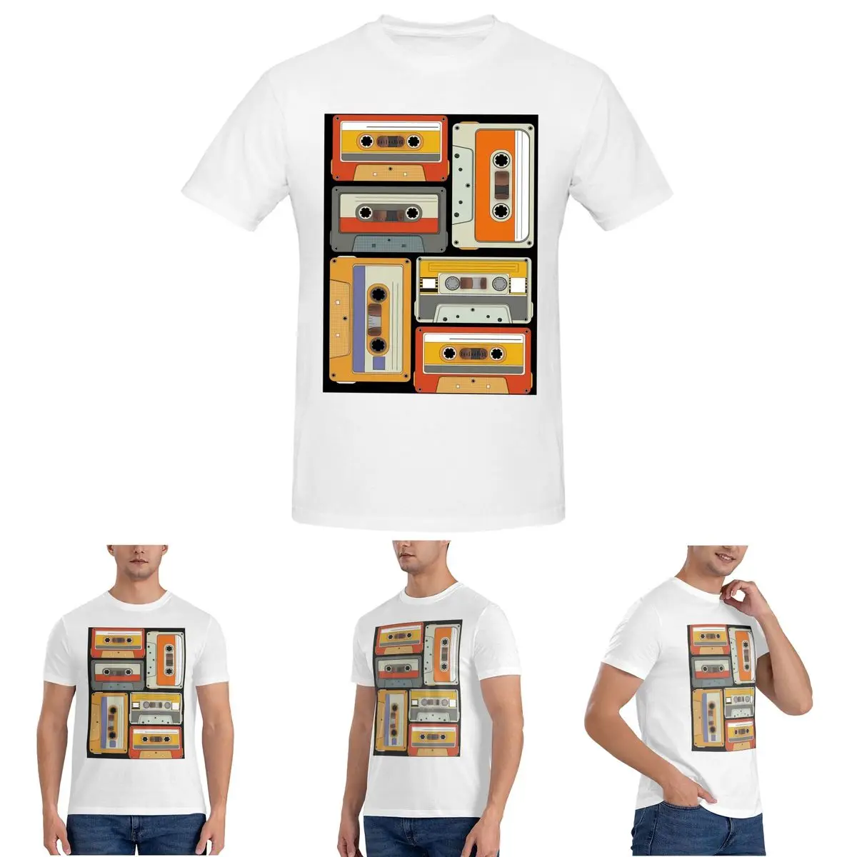 

Винтажная кассетная футболка 80-х годов для мужчин, хлопковые футболки больших размеров, мужские летние топы с короткими рукавами и круглым вырезом