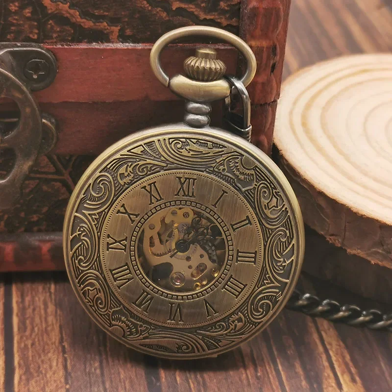 Hot Sale Bronze Vintage Mens Personalised Pocket Watches Mechanical Arabic Numerals Display Hand Wind Pocket Fob Watch