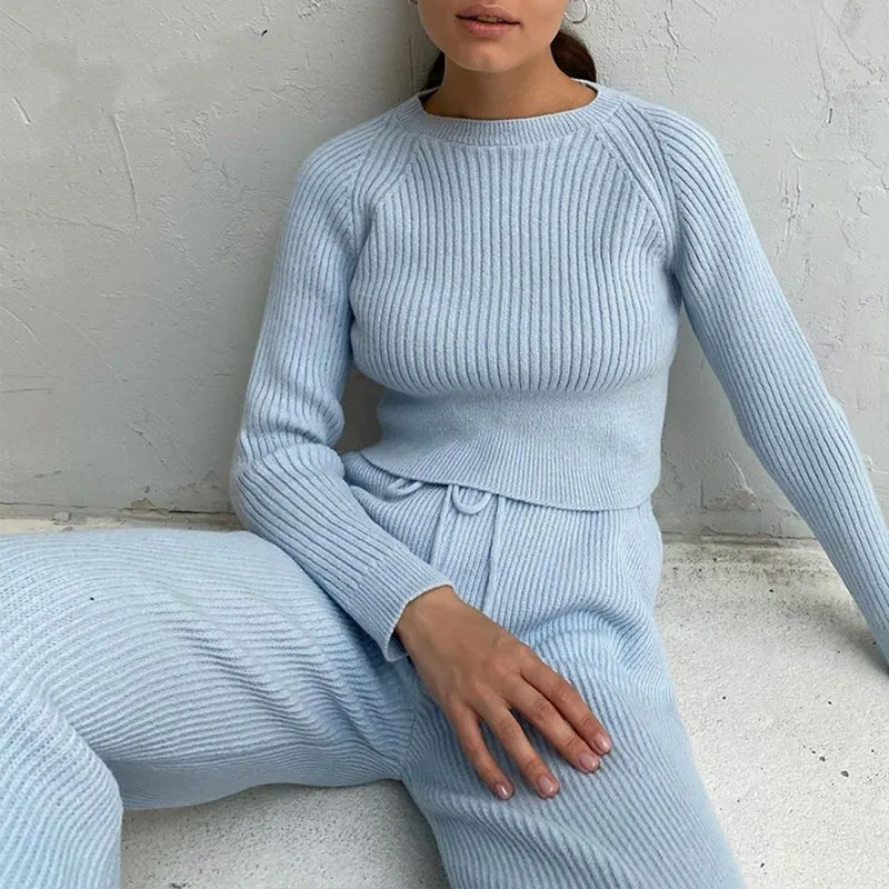 

Causual Knitted Sweater Suit Winter Tracksuit Women clothing 2024 Two Piece Knitted Pants Warm Set Female Long Sleeve Sportswear