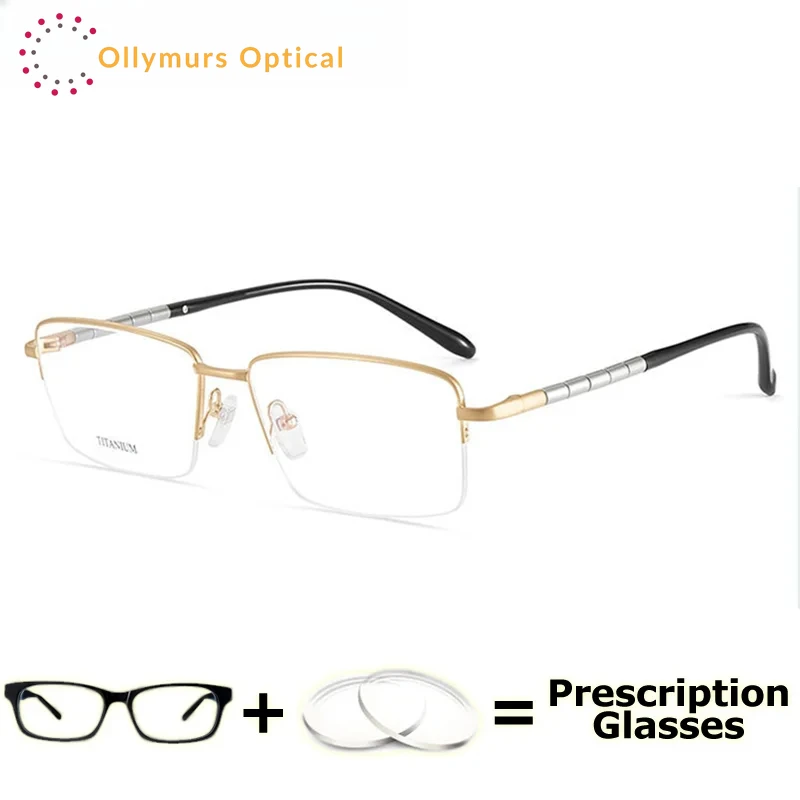 

OLLYMURS Oversize Prescription Glasses Myopia Men Pure Titanium IP Frame Top Quality Eyewear Recipe Wide Field Progressive Glass