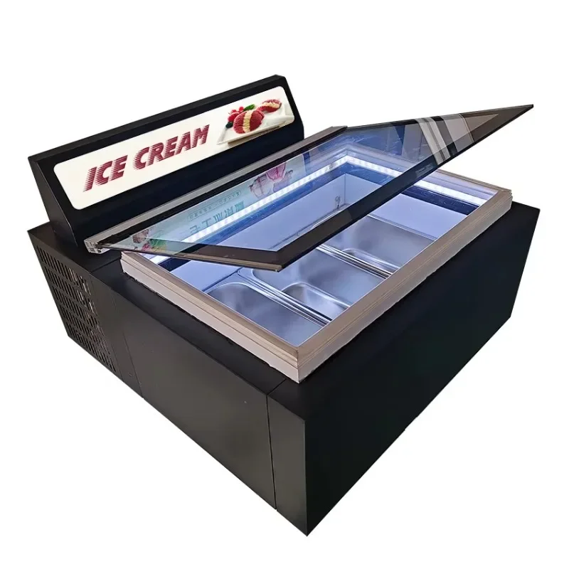 commercial freezer small desktop ice cream freezer showcase Ice cream display cabinet open glass door showcase freezer