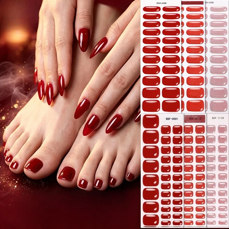 Sparkling Pink Hand and Foot Nail Patch Set,Exquisite Pink Solid Color Nail Stickers,girl Summer DIY Hand and Foot Nail Stickers