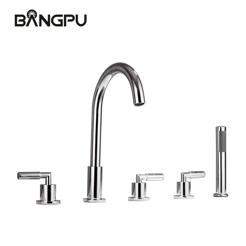 

Bathroom Tub Faucets with Handheld Shower Deck Mount 5 Hole Bathtub Faucet Combo Set Roman Bath Tub Faucets with Hand Shower