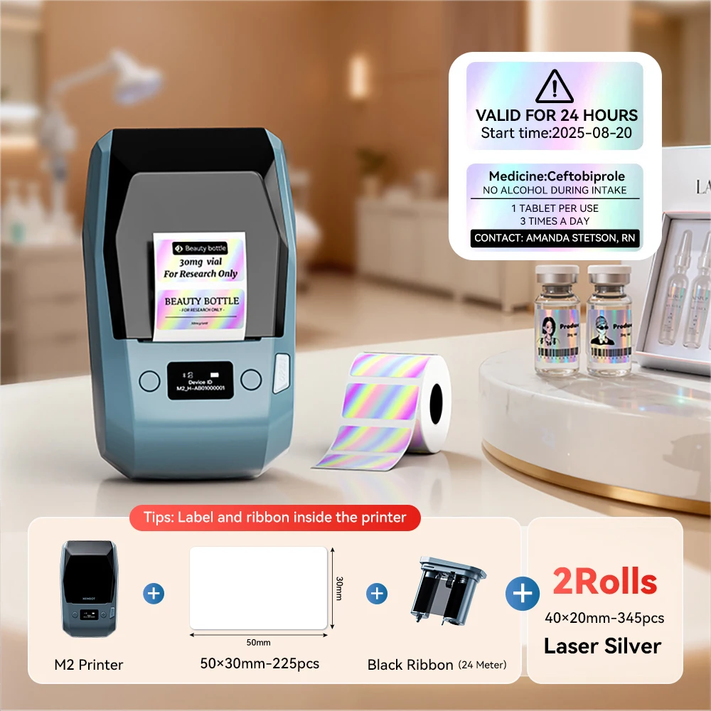 Niimbot M2 Thermotransfer-Etikettendrucker, 300 DPI, hochauflösend, kabellos, 20–50 mm Druckbreite, Etikettendrucker, unterstützt Telefon/PC