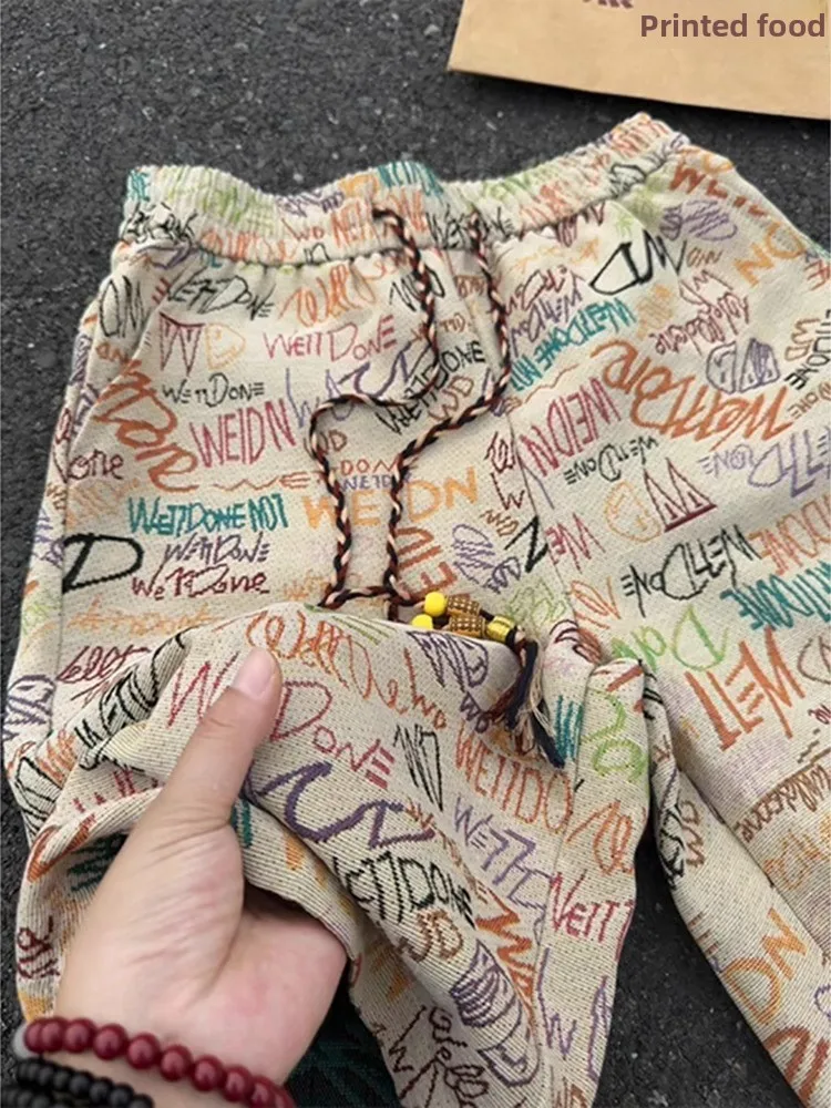 American Fiti Gestrickte Orts Herren Sommer Dünne Trendige Marke Brief Drucken Strand Vaion Fünf-Viertel Länge Gerade Bein...