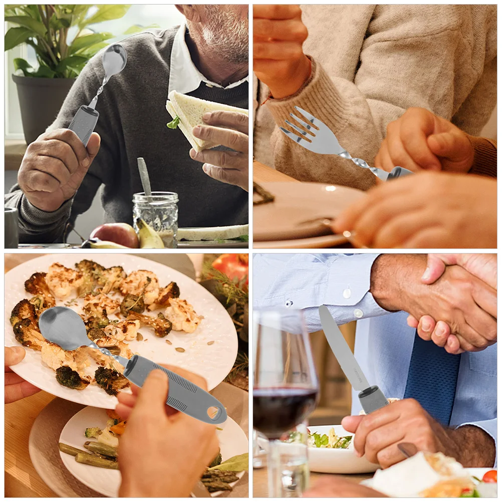 

1 set 1 Set Of Anti-Shake Tableware Stainless Steel Pp Tpr Non-Slip For Elderly Disabled Adult Portable Cutlery Adaptive Eating