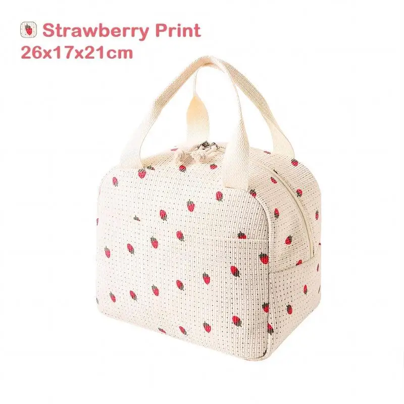 Floral And Plaid Design Vintage Corduroy Insulated Lunch Bag C225