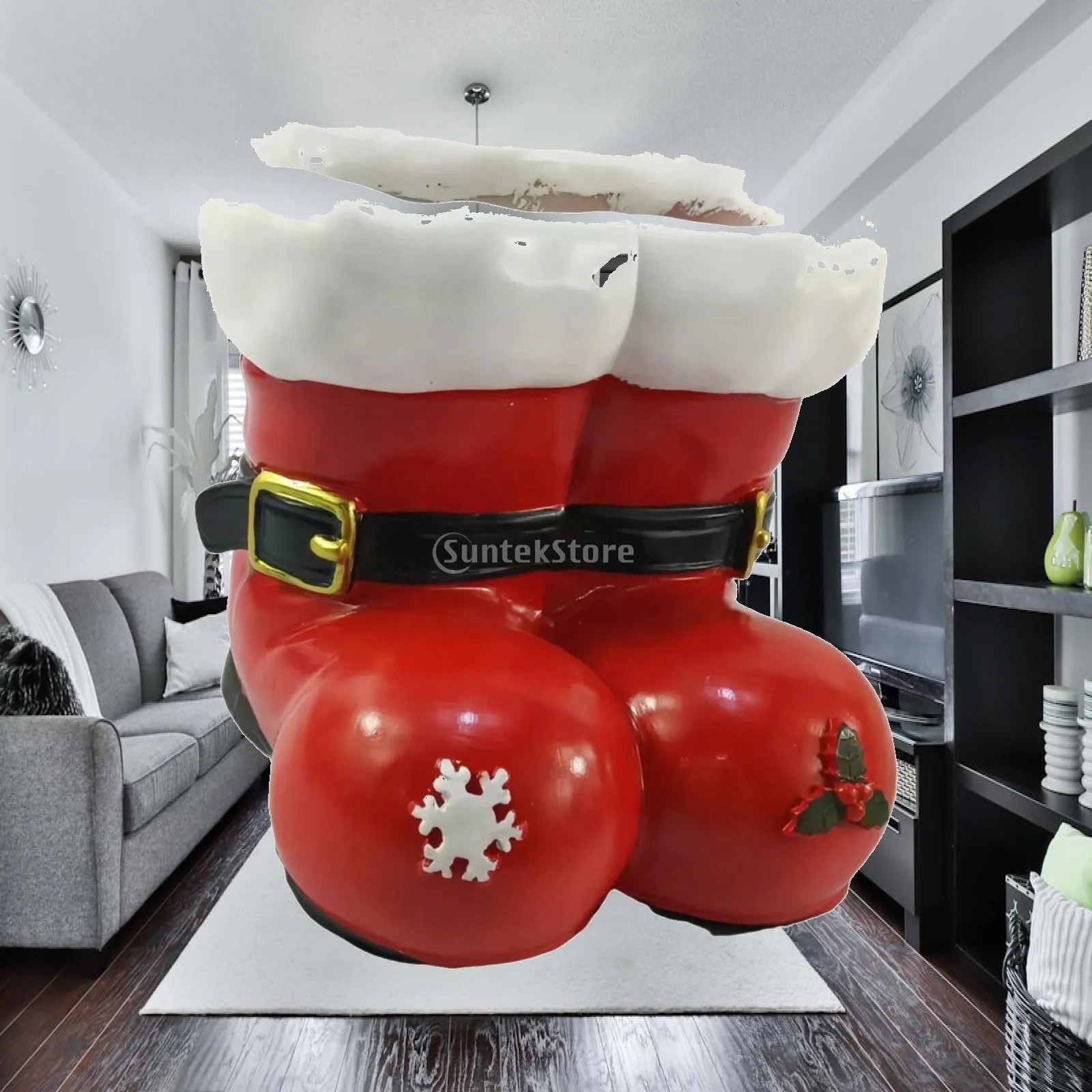 Resin Red Boot Flower Vase Planter Decorative Container for Table Living Room Christmas Home Festival Gift