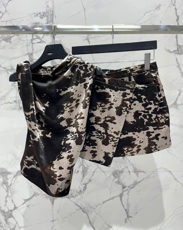 2024SS Summer New Women Camouflage Prints Vest Camis With Mini Skirt Fuits for Female Sets